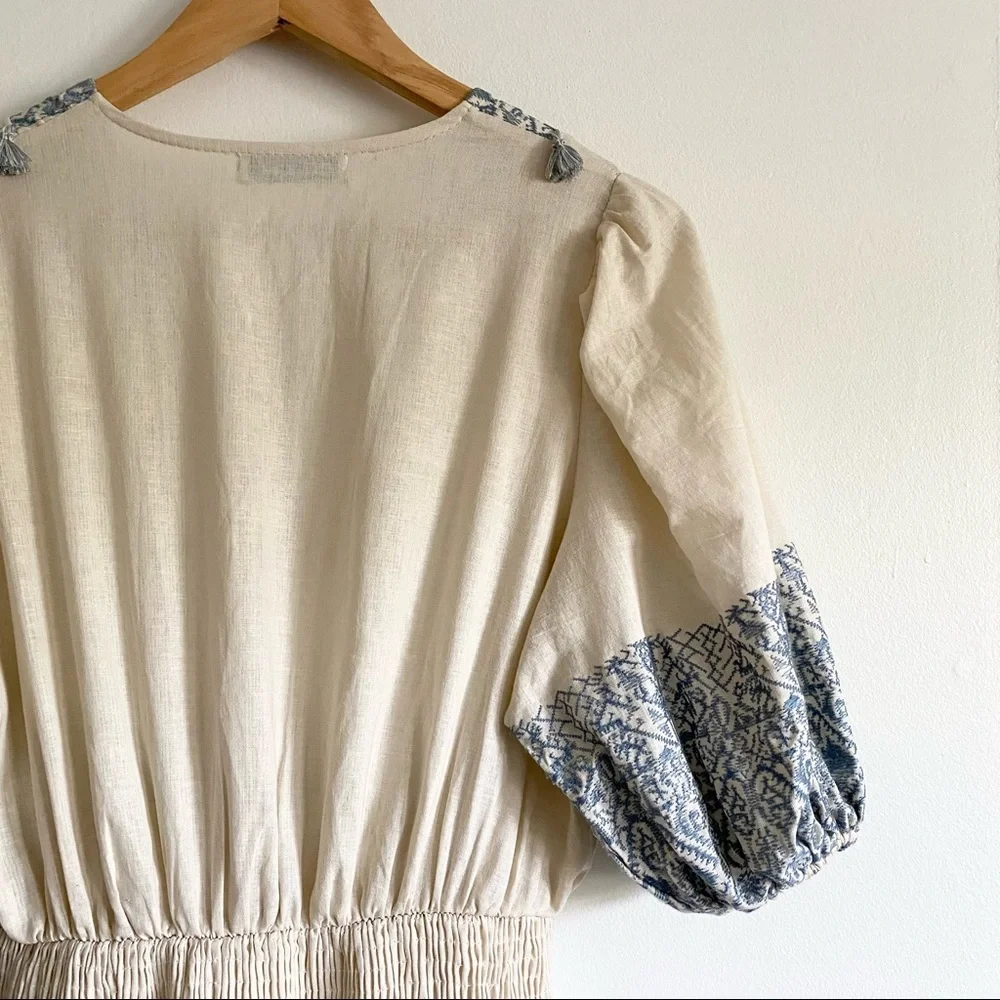 Chicwish Cream Mini Dress with Blue Trim
